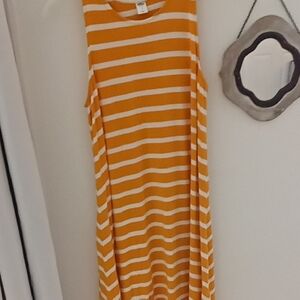 Old Navy Orange and White Striped High Low Dress